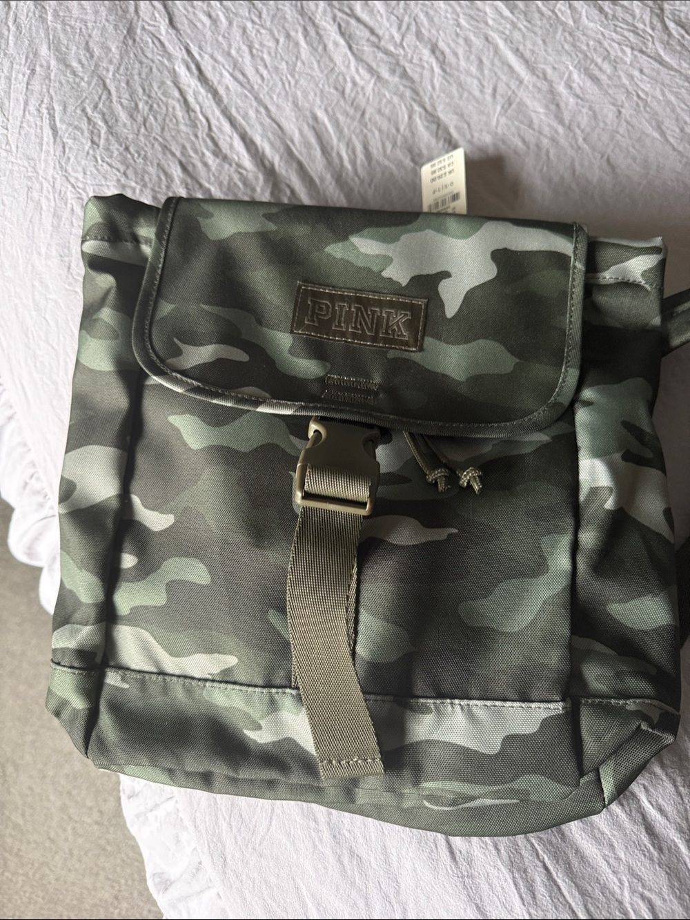 PINK Victoria's Secret Green Camo Womens Backpack with Buckle Closure